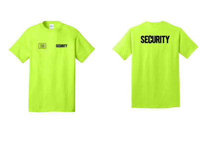 NYC Factory Custom Logo Men's Security Cotton T-Shirt - SECURITY + Your Logo + Back - Safety Green