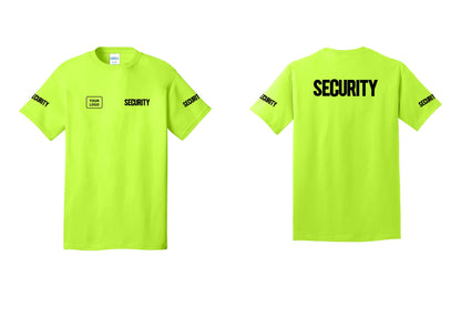 NYC Factory Custom Logo Men's Security Cotton T-Shirt - SECURITY + Your Logo + Back + Security Sleeves - Safety Green