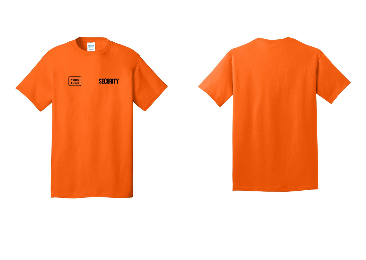 NYC Factory Custom Logo Men's Security Cotton T-Shirt - SECURITY + Your Logo - Safety Orange