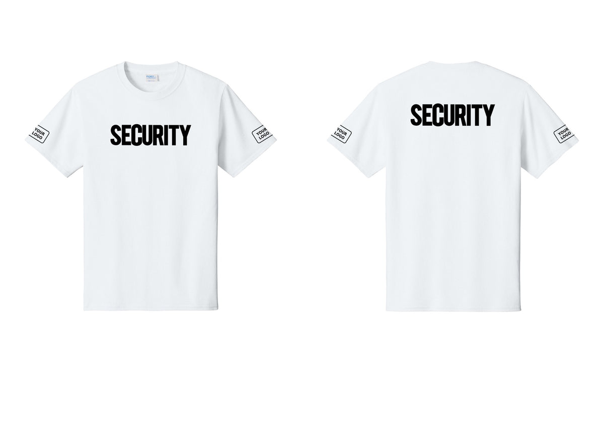 NYC Factory Custom Logo Men's Security Cotton T-Shirt - Front + Back + Your Logo Sleeves - White