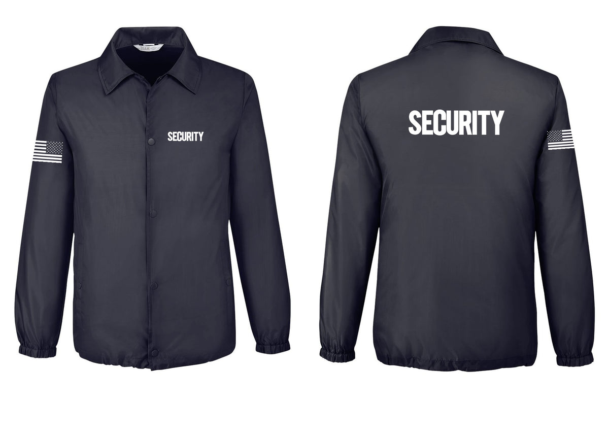 NYC Factory Security Snap-Front Coaches Jacket (Bold) - Chest + Back + US Flag Sleeve - Black