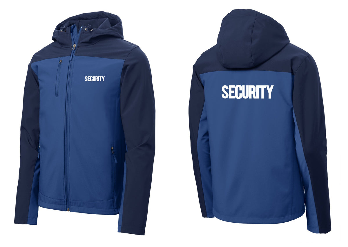 NYC Factory Security Hooded Soft Shell Jacket (Bold) - Chest + Back - Night Sky Blue / Dress Blue Navy