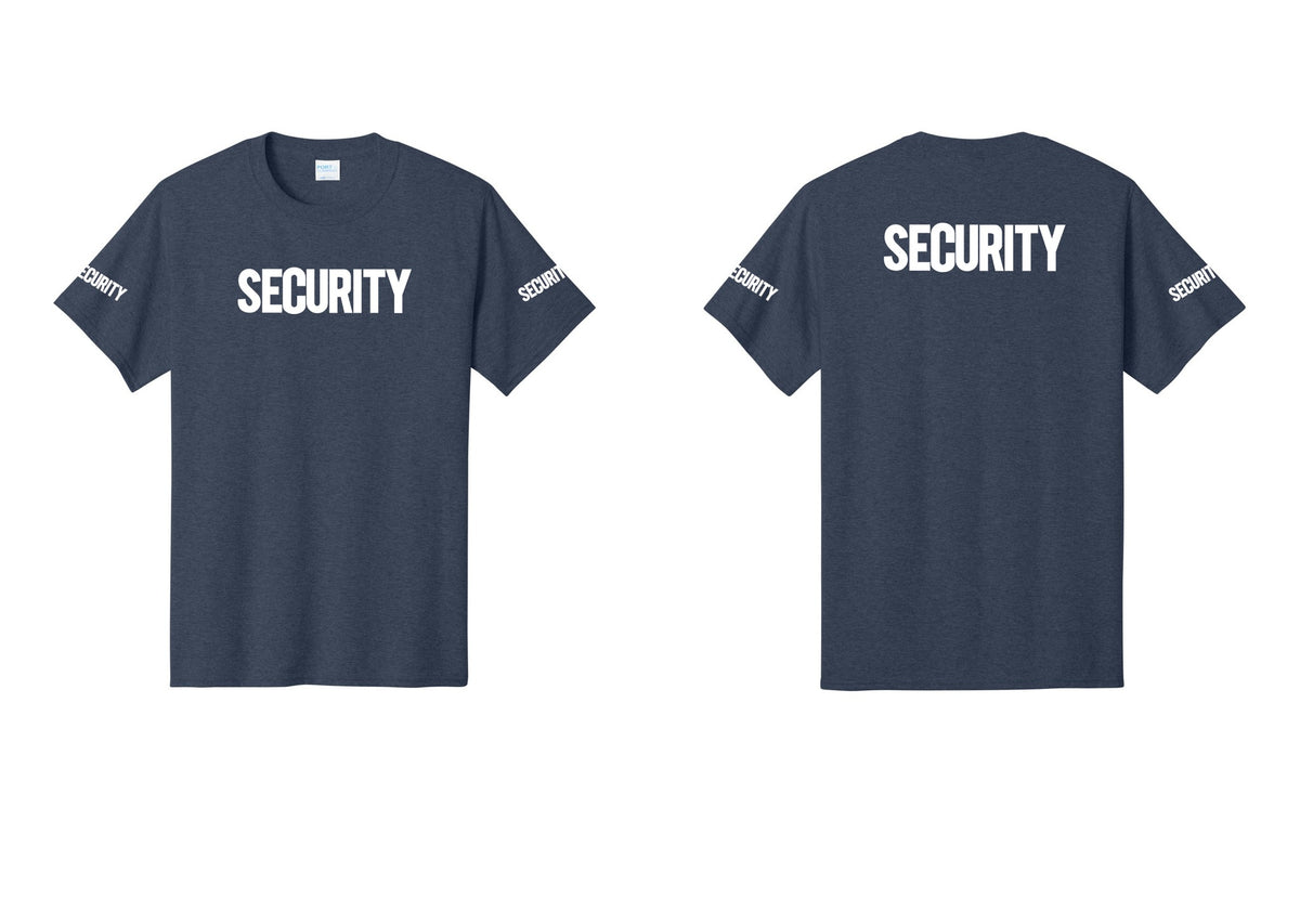 NYC Factory Men's Security Cotton T-Shirt - Front + Back + Security Sleeves - Heather Navy