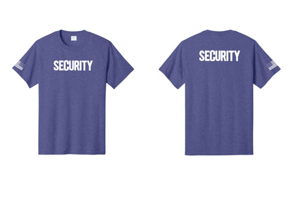 NYC Factory Men's Security Cotton T-Shirt - Front + Back + US Flag Sleeve - Heather Purple