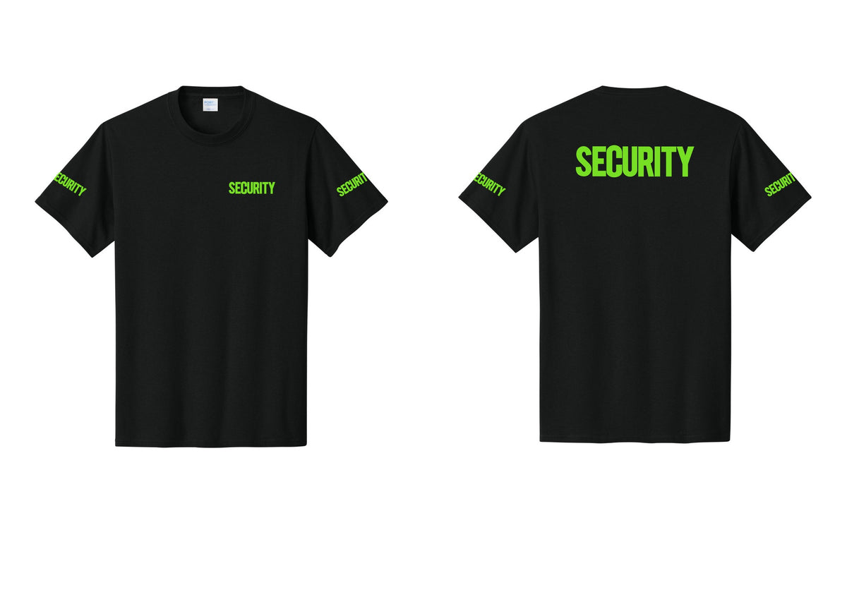NYC Factory Men's Security Cotton T-Shirt - Chest + Back + Security Sleeves - Black / Neon