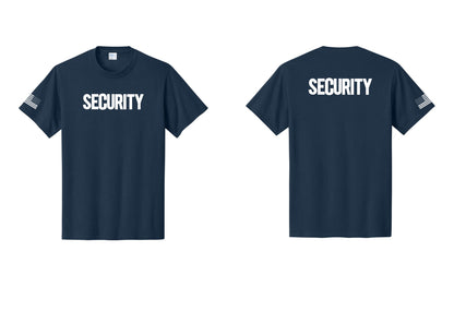 NYC Factory Men's Security Cotton T-Shirt - Front + Back + US Flag Sleeve - Navy