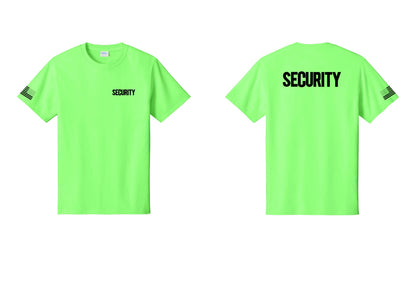 NYC Factory Men's Security Cotton T-Shirt - Chest + Back + US Flag Sleeve - Neon Green