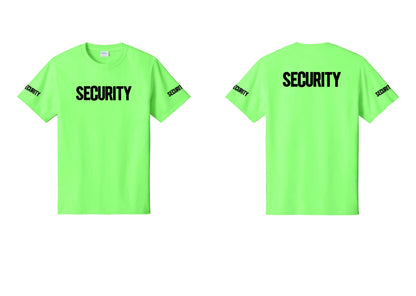 NYC Factory Men's Security Cotton T-Shirt - Front + Back + Security Sleeves - Neon Green