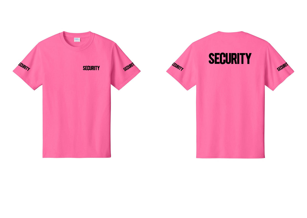 NYC Factory Men's Security Cotton T-Shirt - Chest + Back + Security Sleeves - Neon Pink