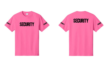 NYC Factory Men's Security Cotton T-Shirt - Front + Back + Security Sleeves - Neon Pink