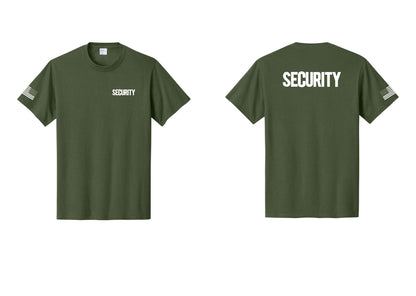 NYC Factory Men's Security Cotton T-Shirt - Chest + Back + US Flag Sleeve - Olive