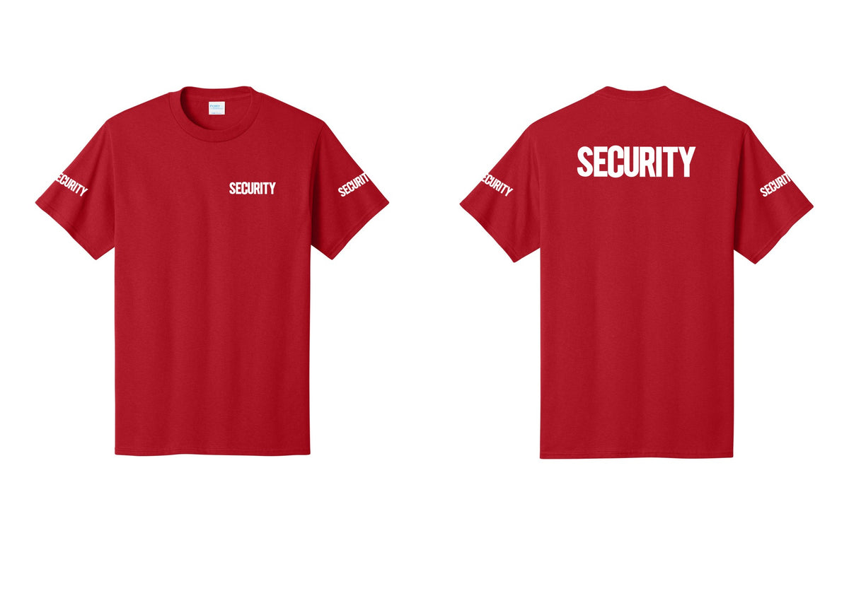 NYC Factory Men's Security Cotton T-Shirt - Chest + Back + Security Sleeves - Red