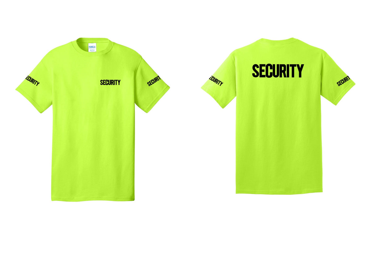 NYC Factory Men's Security Cotton T-Shirt - Chest + Back + Security Sleeves - Safety Green