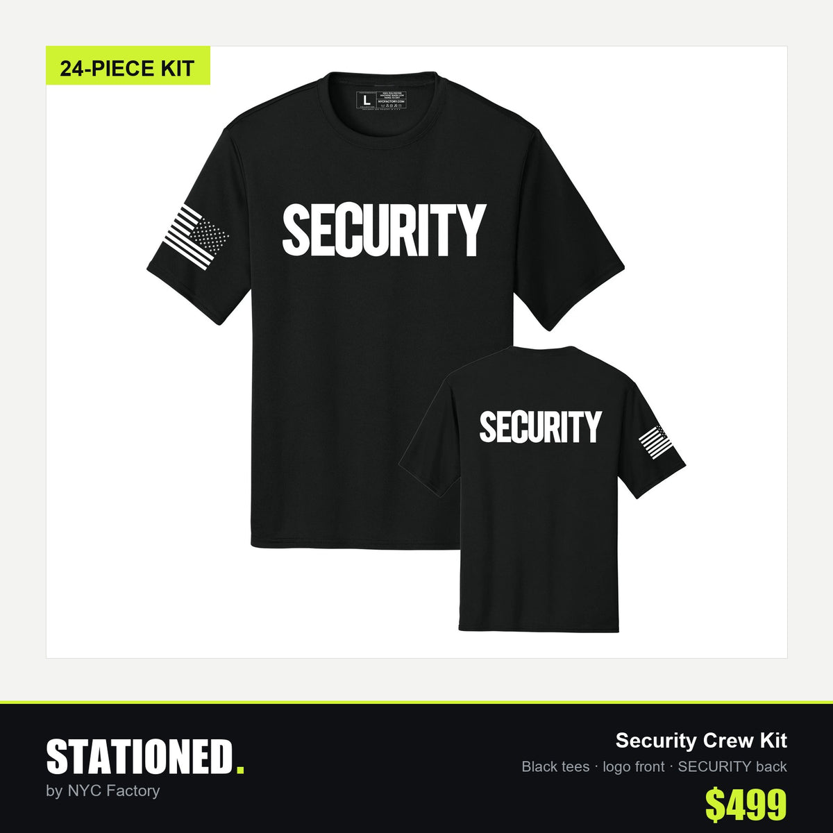 Security Crew Kit - 24 black tees, logo front and SECURITY back