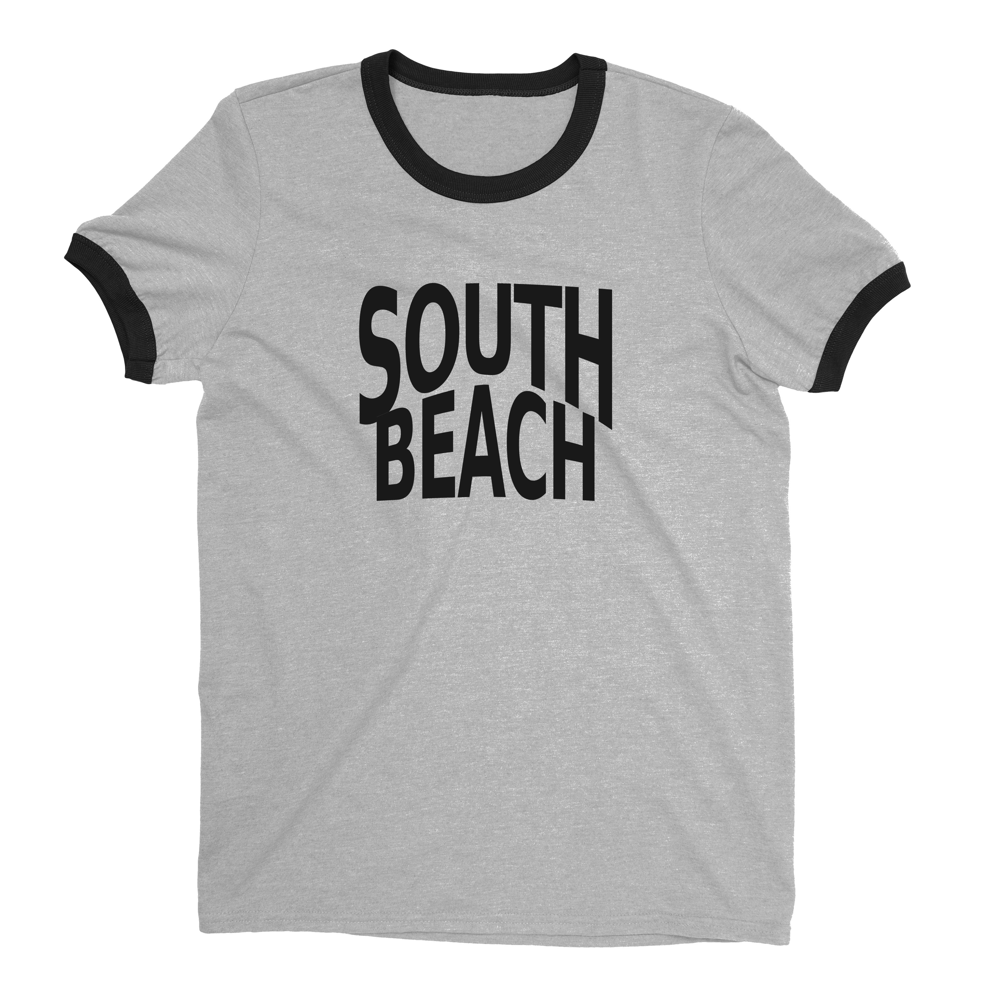 South Beach Miami Ringer Tee Retro Style Men's T-Shirt - NYC Factory - Heather Gray
