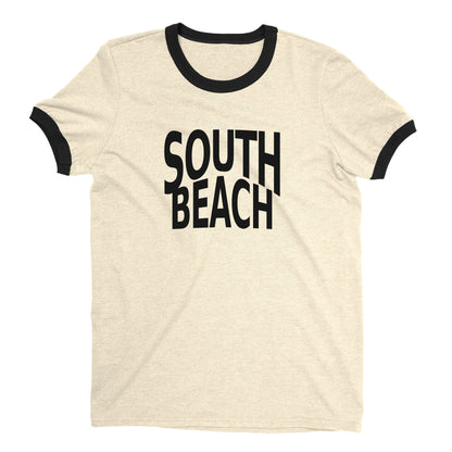 South Beach Miami Ringer Tee Retro Style Men's T-Shirt - NYC Factory - Natural
