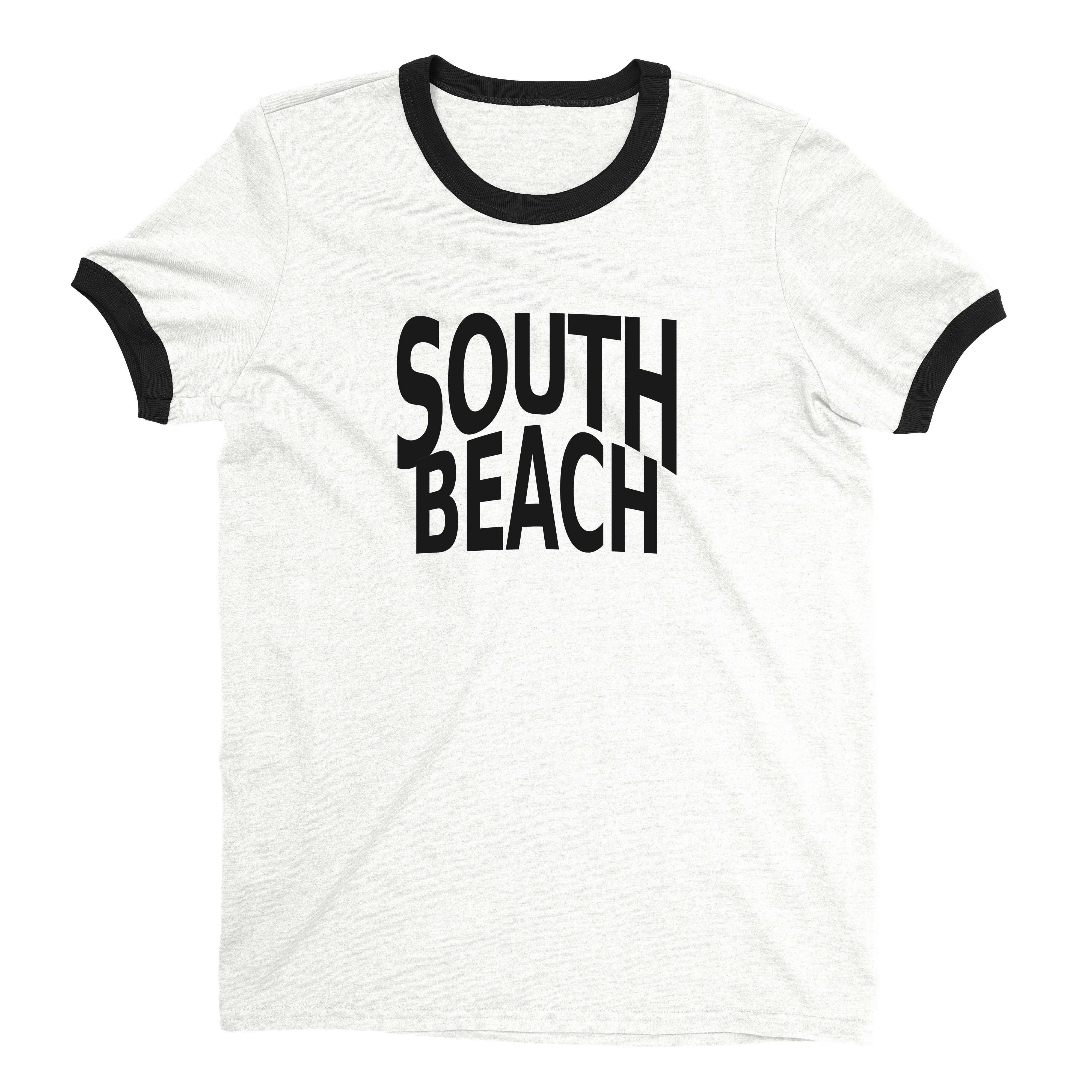 South Beach Miami Ringer Tee Retro Style Men's T-Shirt - NYC Factory - White