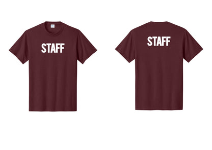 NYC Factory Staff T-Shirt, Bold Lettering - Front + Back - Athletic Maroon