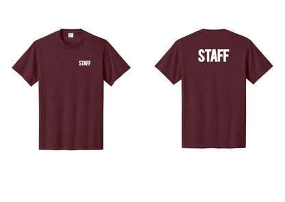 NYC Factory Staff T-Shirt, Bold Lettering - Chest + Back - Athletic Maroon