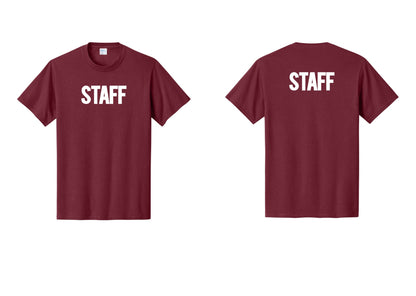 NYC Factory Staff T-Shirt, Bold Lettering - Front + Back - Cardinal