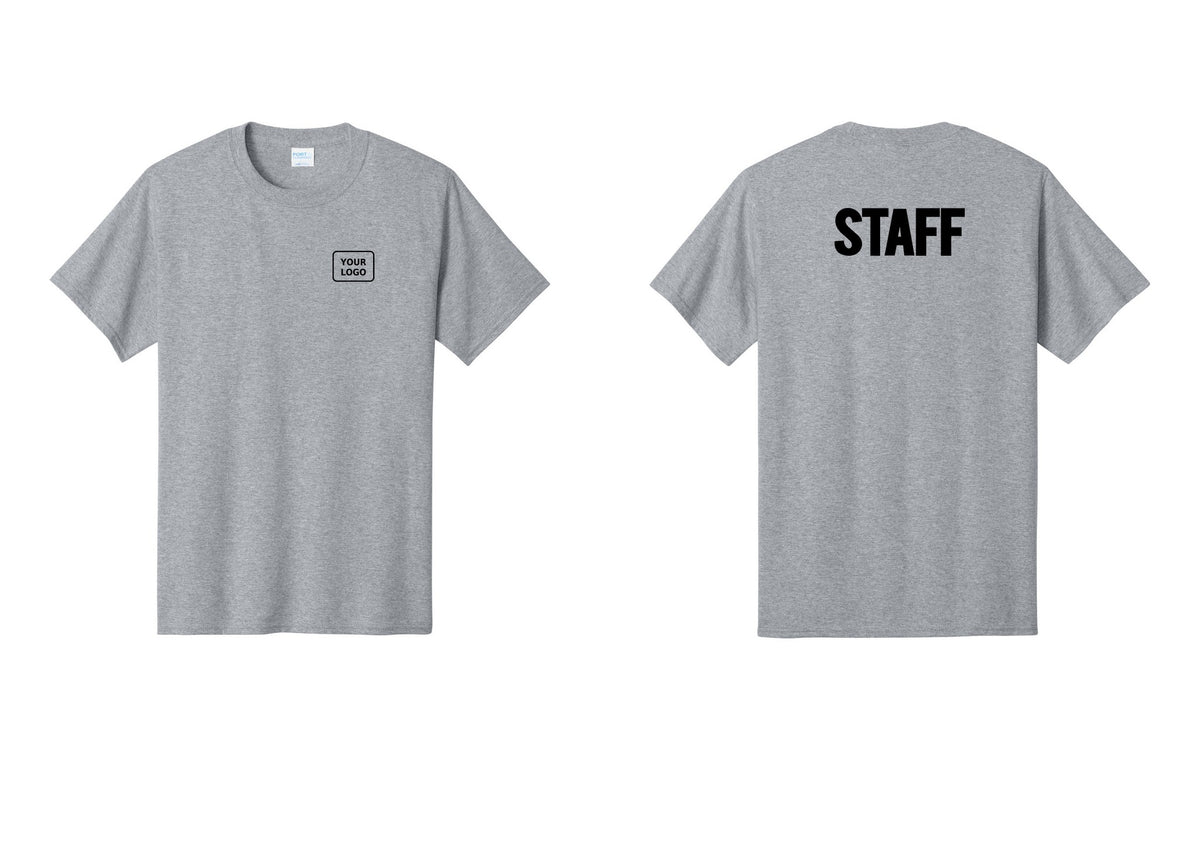 NYC Factory Custom Logo Staff T-Shirt, Bold Lettering - Your Logo + Back - Athletic Heather