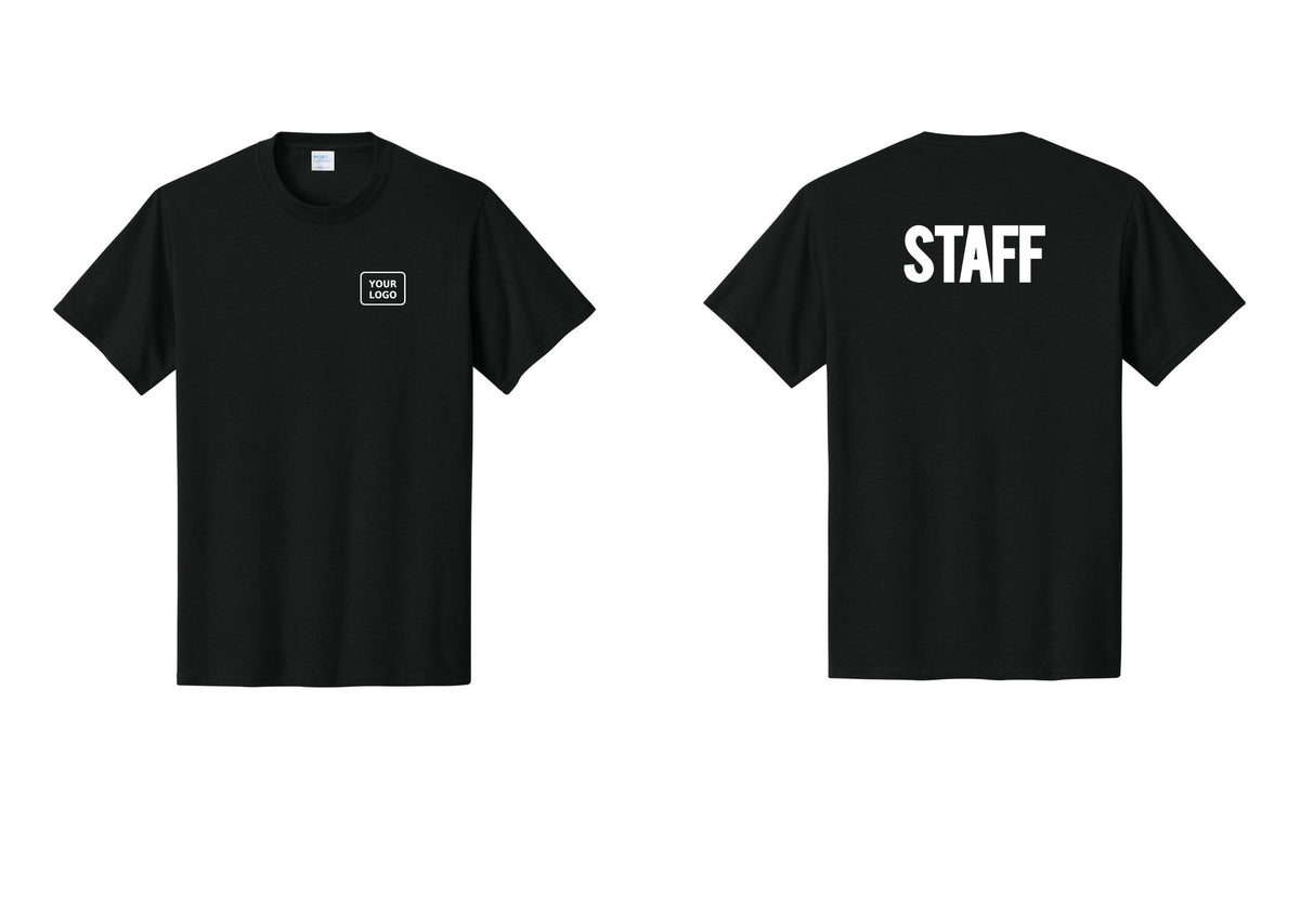 NYC Factory Custom Logo Staff T-Shirt, Bold Lettering - Your Logo + Back - Black