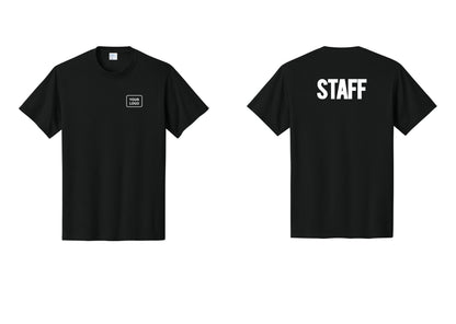 NYC Factory Custom Logo Staff T-Shirt, Bold Lettering - Your Logo + Back - Black