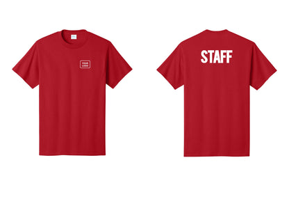 NYC Factory Custom Logo Staff T-Shirt, Bold Lettering - Your Logo + Back - Red