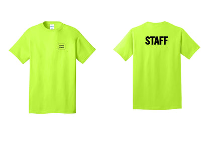 NYC Factory Custom Logo Staff T-Shirt, Bold Lettering - Your Logo + Back - Safety Green