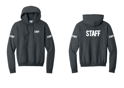 NYC Factory Staff Cotton Fleece Pullover Hoodie (Bold) - Chest + Back + Staff Sleeves - Dark Heather Grey