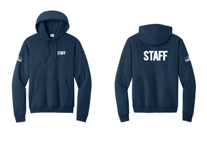 NYC Factory Staff Cotton Fleece Pullover Hoodie (Bold) - Chest + Back + US Flag Sleeve - Navy