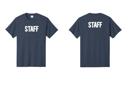 NYC Factory Staff T-Shirt, Bold Lettering - Front + Back - Heather Navy