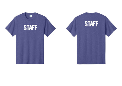 NYC Factory Staff T-Shirt, Bold Lettering - Front + Back - Heather Purple