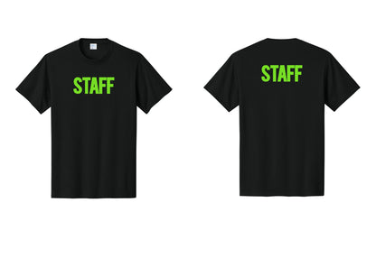 NYC Factory Staff T-Shirt, Bold Lettering - Front + Back - Black / Neon