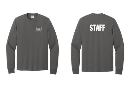 NYC Factory Custom Logo Staff Cotton Long Sleeve T-Shirt (Bold) - Your Logo + Back - Charcoal