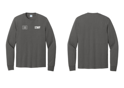 NYC Factory Custom Logo Staff Cotton Long Sleeve T-Shirt (Bold) - STAFF + Your Logo - Charcoal