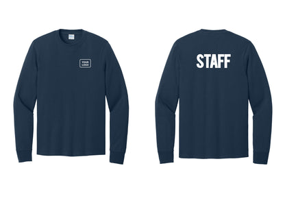 NYC Factory Custom Logo Staff Cotton Long Sleeve T-Shirt (Bold) - Your Logo + Back - Navy