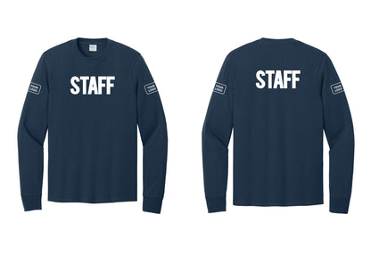NYC Factory Custom Logo Staff Cotton Long Sleeve T-Shirt (Bold) - Front + Back + Your Logo Sleeves - Navy