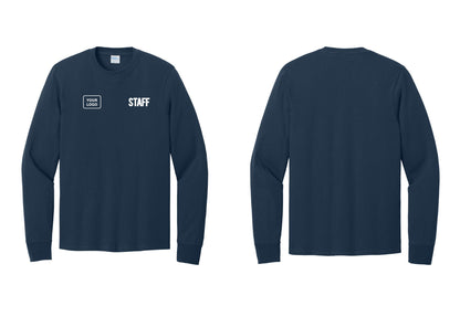 NYC Factory Custom Logo Staff Cotton Long Sleeve T-Shirt (Bold) - STAFF + Your Logo - Navy