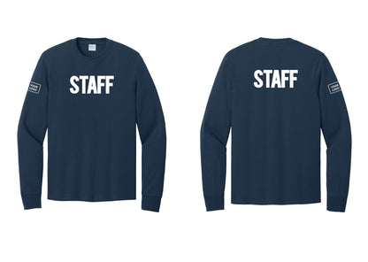 NYC Factory Custom Logo Staff Cotton Long Sleeve T-Shirt (Bold) - Front + Back + Your Logo Sleeve - Navy