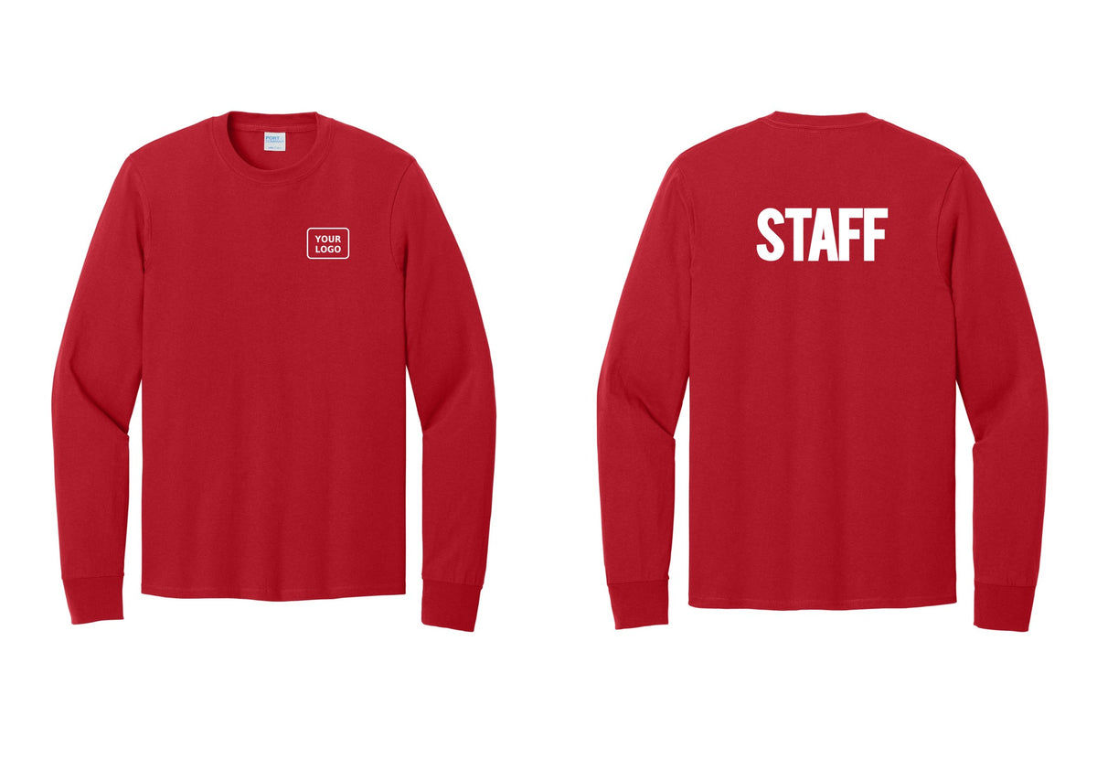 NYC Factory Custom Logo Staff Cotton Long Sleeve T-Shirt (Bold) - Your Logo + Back - Red
