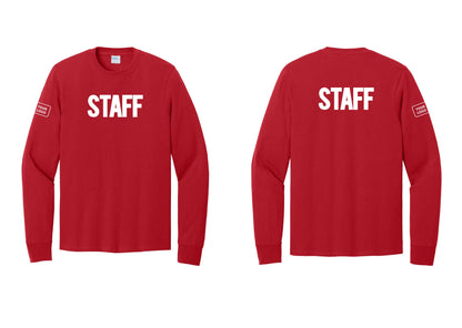 NYC Factory Custom Logo Staff Cotton Long Sleeve T-Shirt (Bold) - Front + Back + Your Logo Sleeve - Red