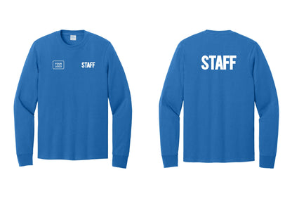 NYC Factory Custom Logo Staff Cotton Long Sleeve T-Shirt (Bold) - STAFF + Your Logo + Back - Royal