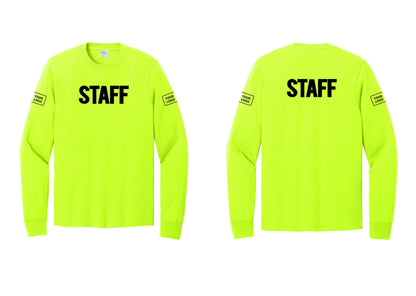 NYC Factory Custom Logo Staff Cotton Long Sleeve T-Shirt (Bold) - Front + Back + Your Logo Sleeves - Safety Green