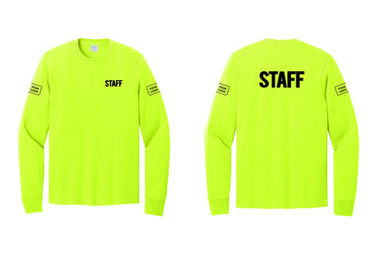 NYC Factory Custom Logo Staff Cotton Long Sleeve T-Shirt (Bold) - Chest + Back + Your Logo Sleeves - Safety Green