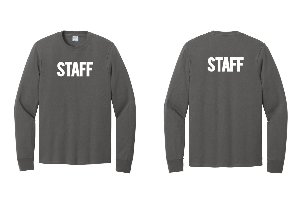 NYC Factory Staff Cotton Long Sleeve T-Shirt (Bold) - Front + Back - Charcoal