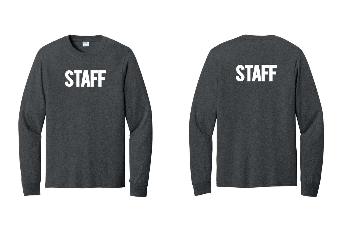 NYC Factory Staff Cotton Long Sleeve T-Shirt (Bold) - Front + Back - Dark Heather Grey