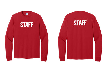 NYC Factory Staff Cotton Long Sleeve T-Shirt (Bold) - Front + Back - Red