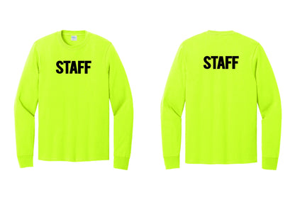 NYC Factory Staff Cotton Long Sleeve T-Shirt (Bold) - Front + Back - Safety Green