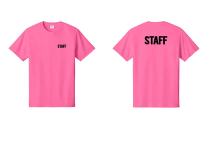 NYC Factory Staff T-Shirt, Bold Lettering - Chest + Back - Neon Pink